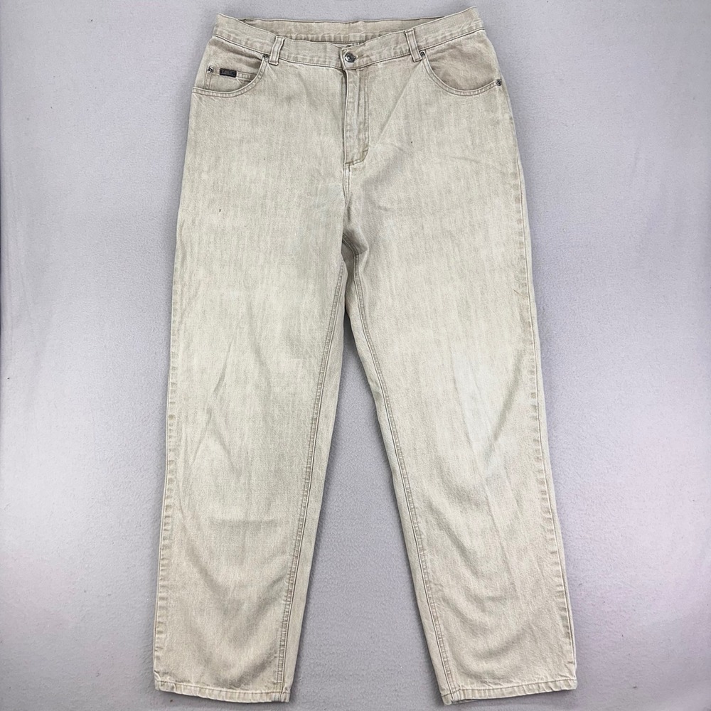 Lee Jeans Womens 16 Khaki Beige Straight Leg Cotton Woven 5-Pocket Trousers